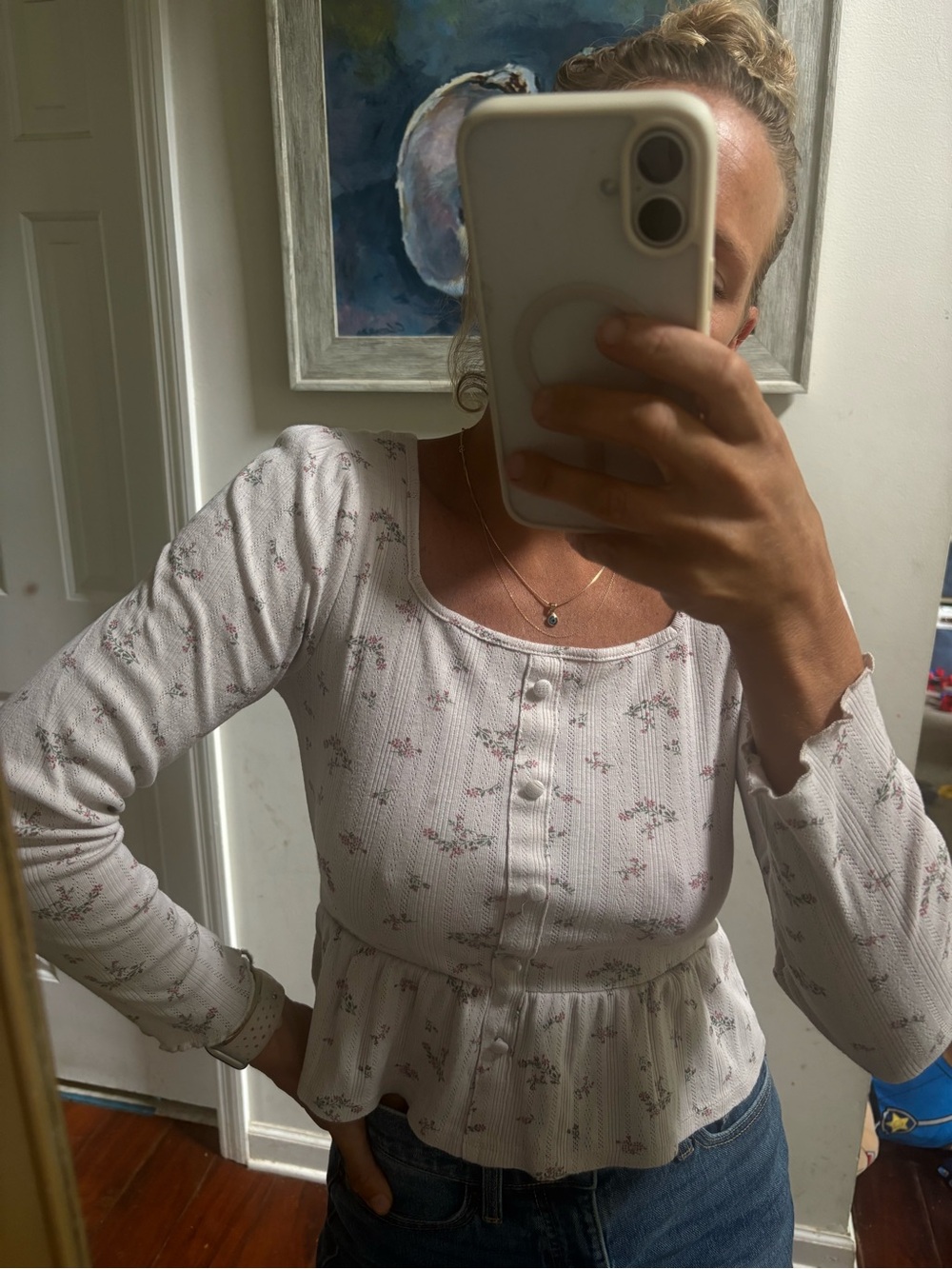 Floral Peplum Long-Sleeve Top